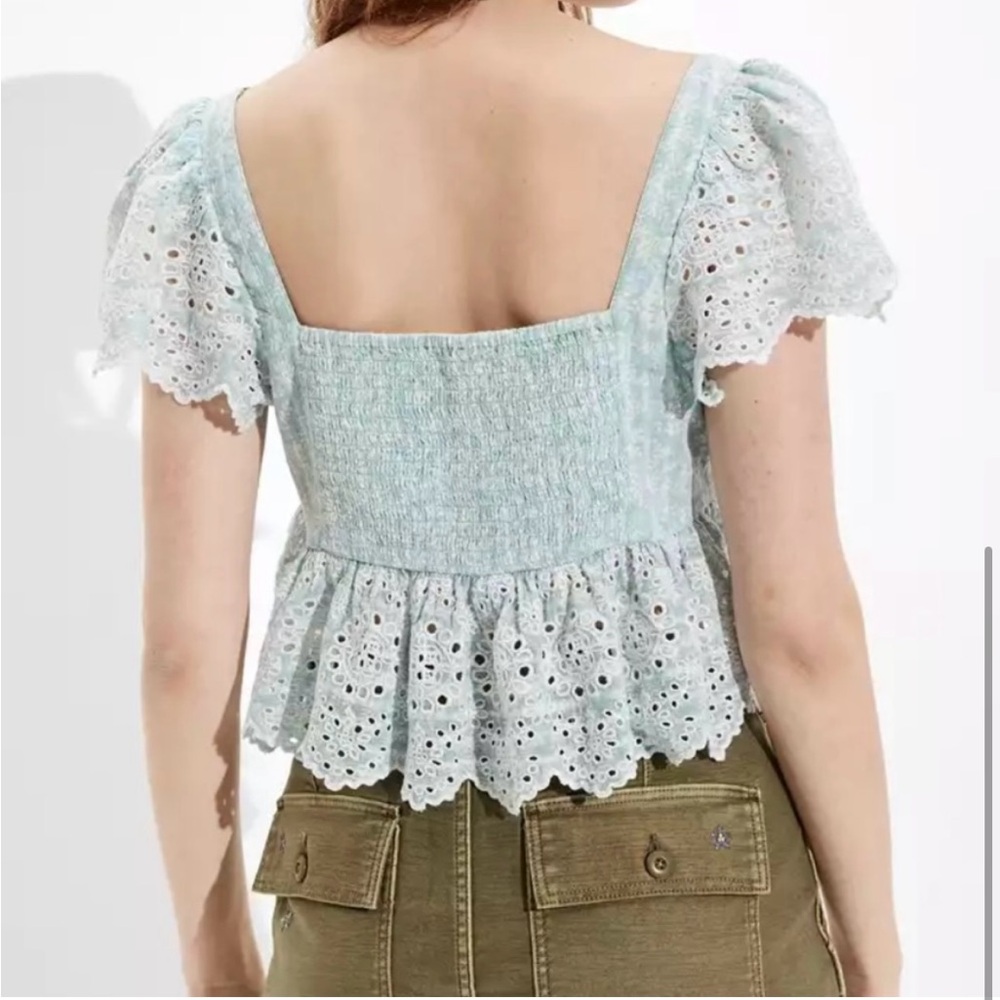 AE Ruffle Sleeve Cropped Babydoll Cottagecore Top MEDIUM - Picture 5 of 14